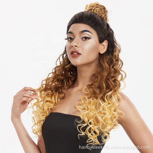 Kinky Curly 13x4 Ombre Blonde Free Parting Long Curly HD Transparent Heat Resistant Lace Front Synthetic Hair Wigs for woman